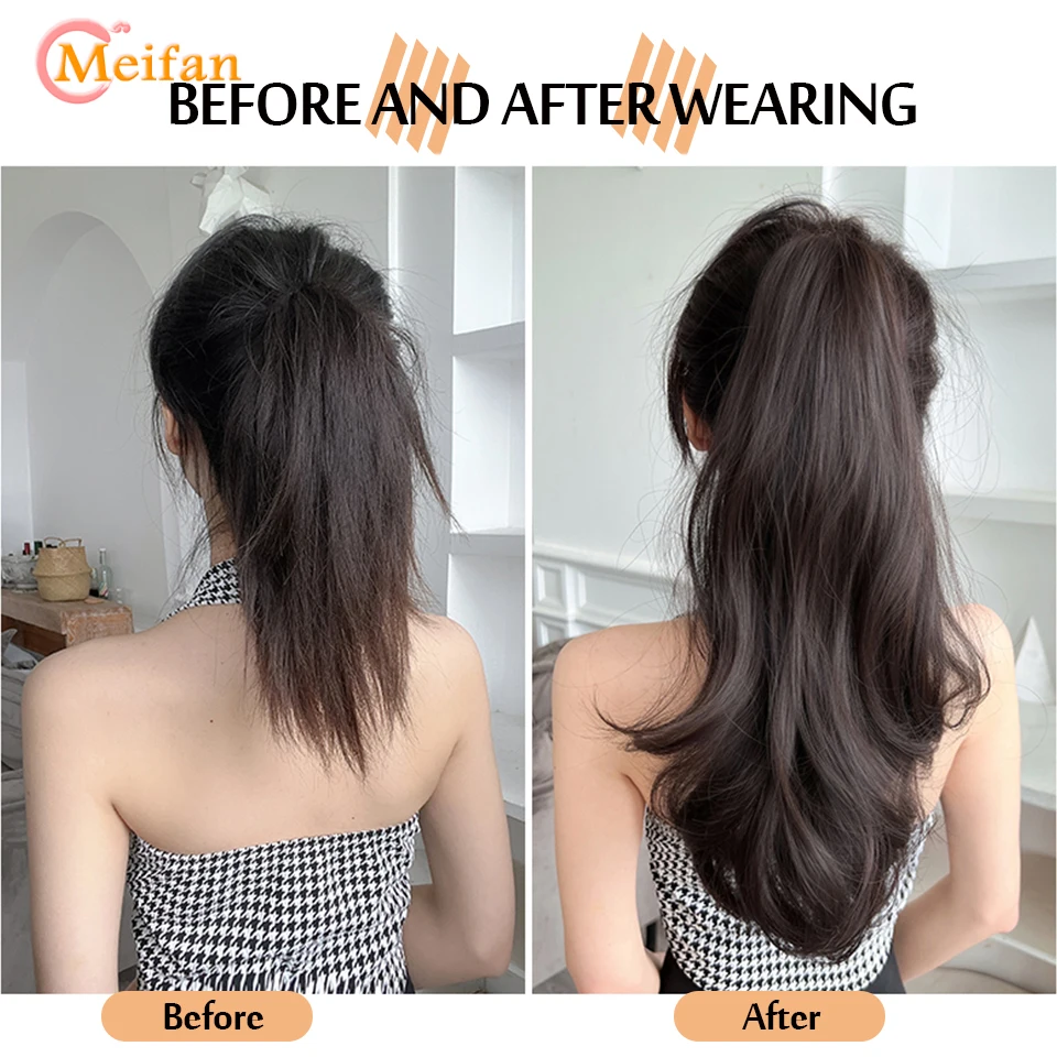 Fake Hair Extensions MEIFAN Syntheitc Long Wavy Curly Claw Clip On Ponytail Hair Extension Ponytail Extension For Women Natural Fake Hairpiece
