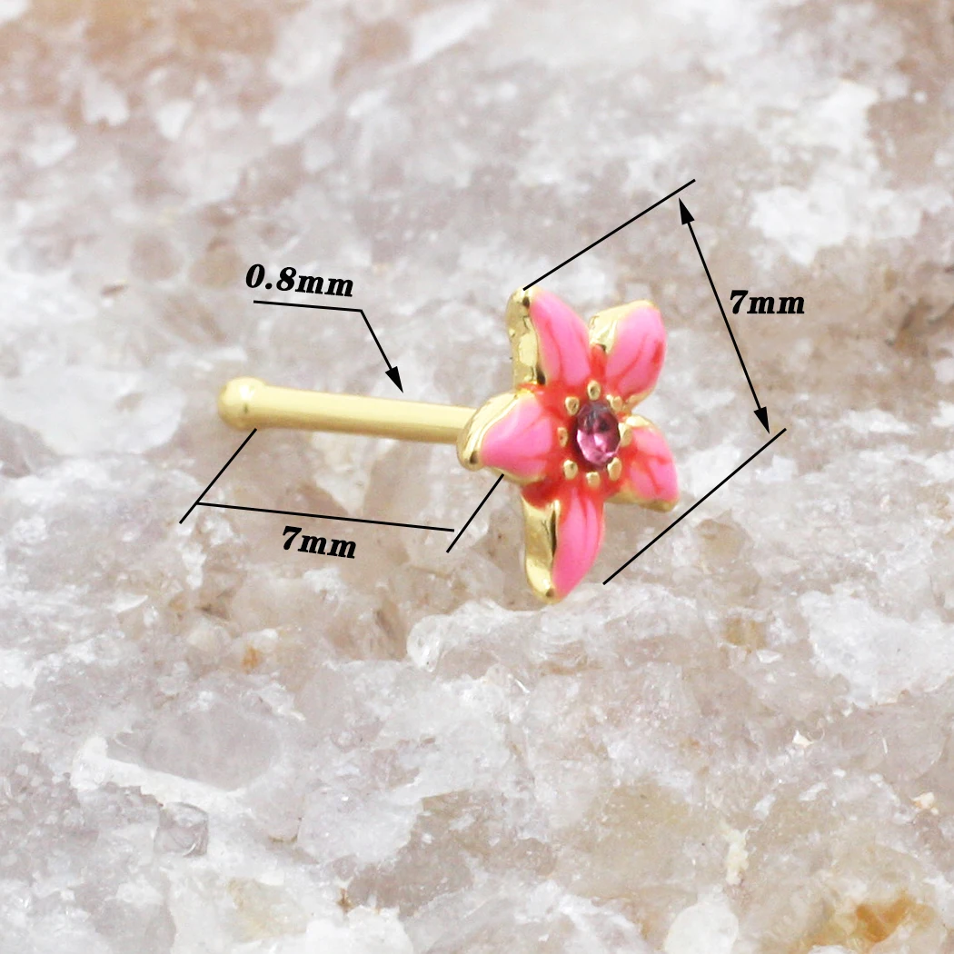 JHJT 20G Pink Flower Nose Stud Piercing 316L Surgical Stainless