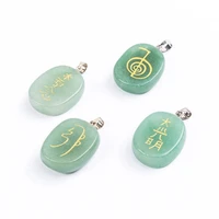 Natural Green Aventurine Reiki Amulet Pendulum Healing Master Prop Chakra Four Element Symbol Energy Stone Pendant Necklace 1