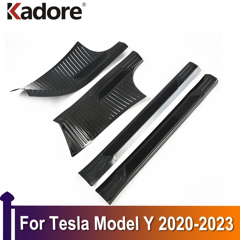 

For Tesla Model Y 2020 2021 2022 2023 Inner Door Sill Scuff Plates Doors Sills Protectors Car Thresholds Sticker Stainless Steel