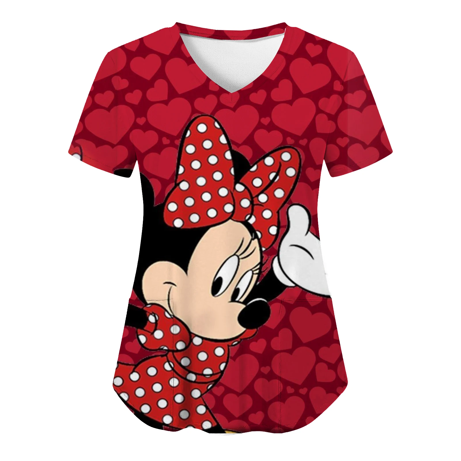 Tops Mickey T-shirts Nurse Uniform Hospital T-shirt Pocket Woman Clothes V Neck Disney Top Women 2023 Minnie Mouse Tees Women's