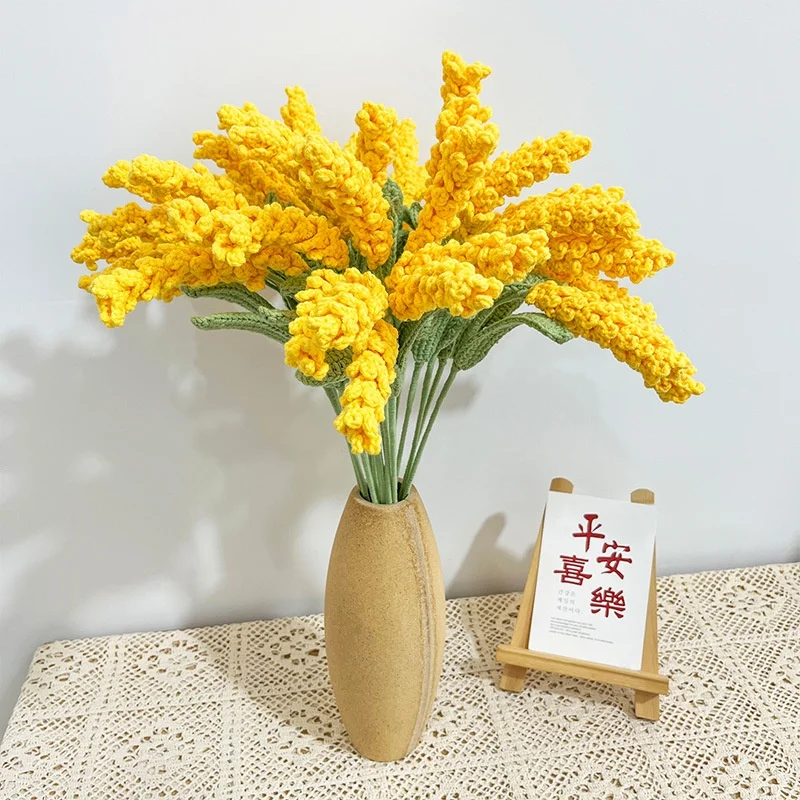 

Hand Woven Wheat Wool Yarn Flower Opening Basket Pastoral Home Decoration Festival Gift Unique Personality