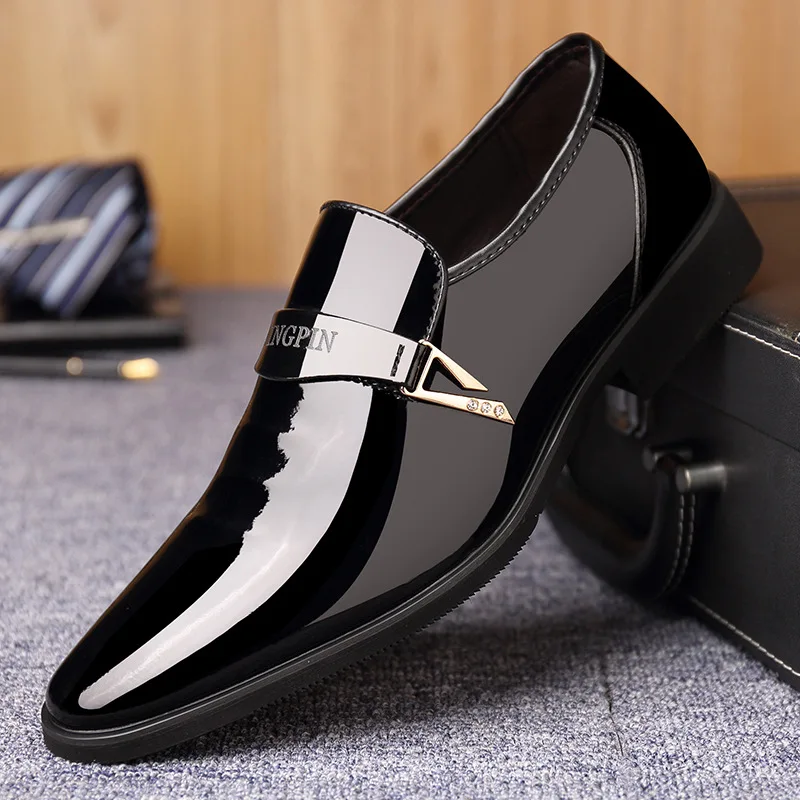 Men Dress Leather Shoes Slip on Patent Leather Mens Casual Oxford Shoe