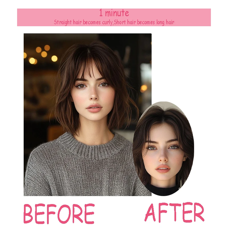 Women's synthetic hair bangs for ehead wig natural octagonal bangs 8-inch black brown suitable for daily wear