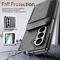 Leather stand protective strap and magnetic tempered glass screen protector phone case for Samsung Galaxy Z Fold 7 6 5 4 3