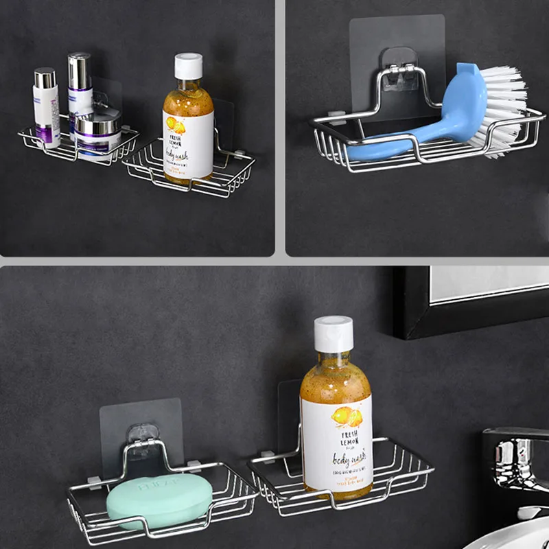 1pc Stainless Steel Soap Rack Soap Box Light Luxury Shelf Punch-free Nail-free Bathroom Single Layer Drain Wall Hanging