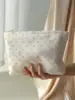 1pc，Pink bow patterned corduroy zipper makeup bag, lightweight and multifunctional makeup storage bag 1