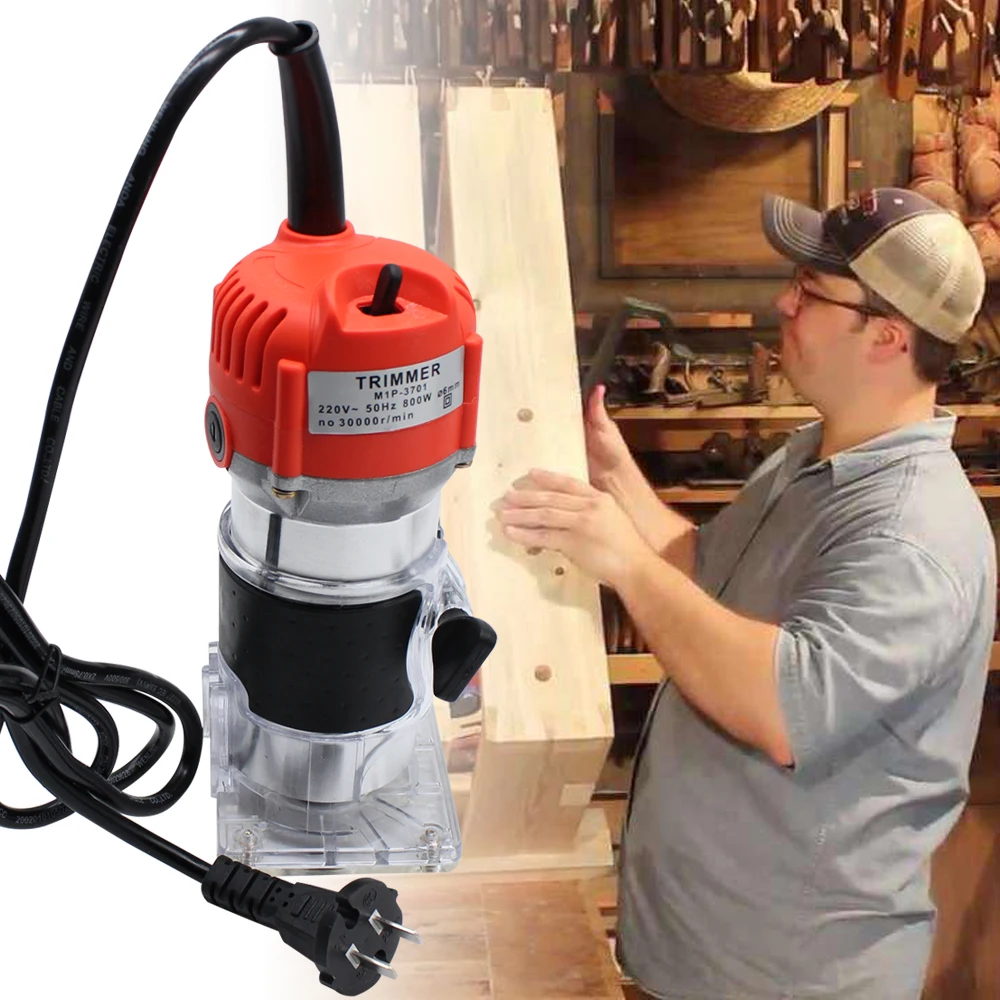 Woodworking Tools Wood Router Electric Wood Laminator Router 800w 1/4'' Mini Handheld Wood Trimmer for Trimming Grooving and Drilling 110v/220v 30000RPM