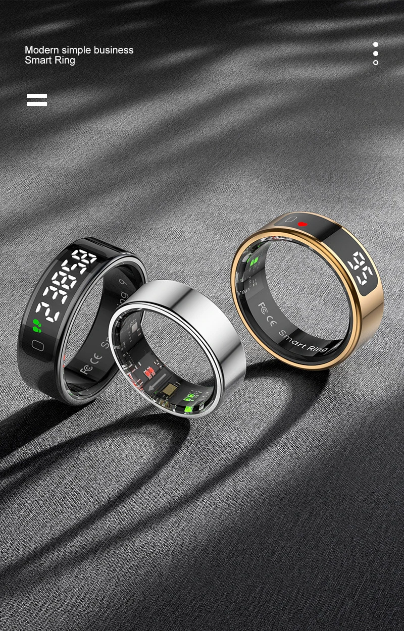 R12 Smart Ring Touch Screen Health Manager Heart Rate/Blood Oxygen Monitor Wireless Charging Waterproof for Universal