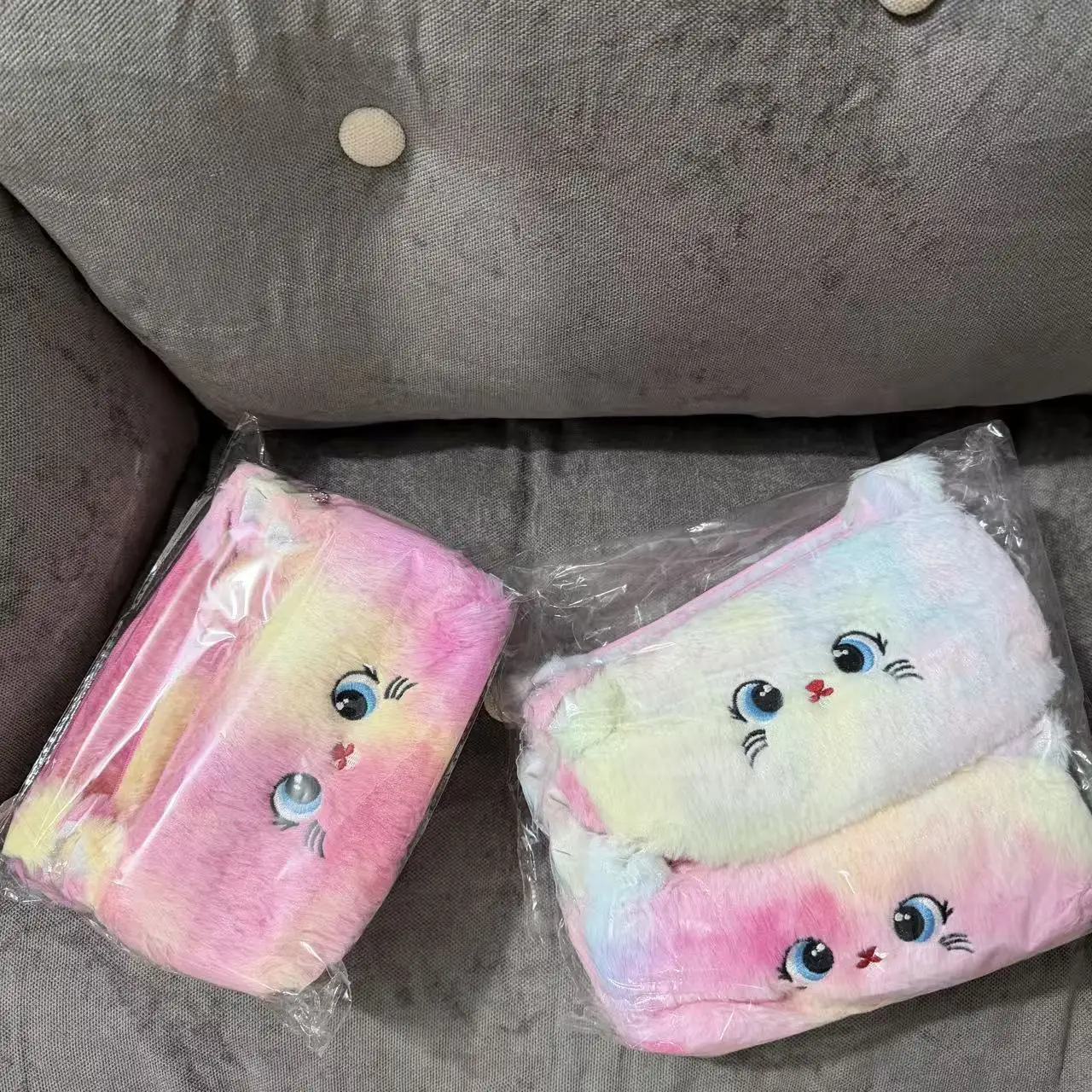 귀여운 점진적 변화 도파민 색상 패션 고양이 필통 대용량 고급 플러시 학생 휴일 선물 플러시 소녀용