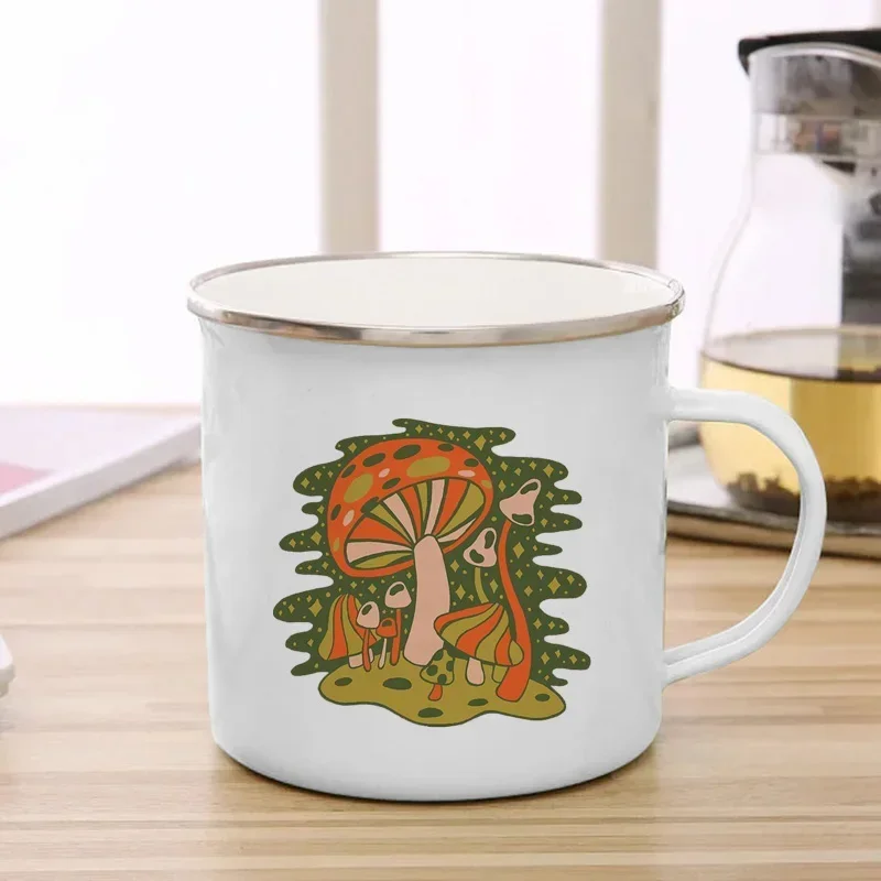 Women's Creative Mushroom Enamel Mug - Travel Tea & Coffee Cup with Handle, Perfect