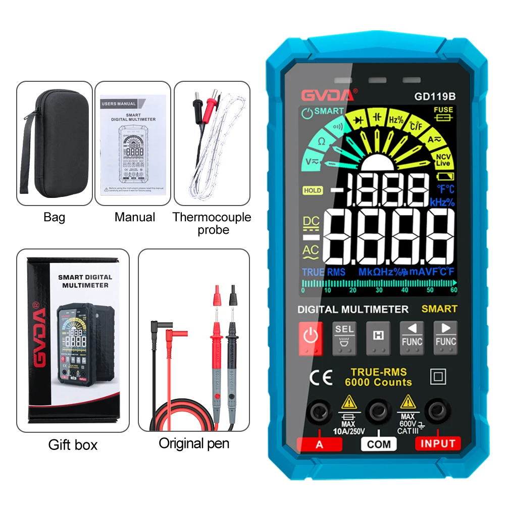 self centering tape measure Digital Multimeter Voltage Tester True RMS Capacitor 6000 Counts Transistor Meter AC DC Hz Ohm Tester NCV Universal Multimetro carpenter tape Measurement & Analysis Tools