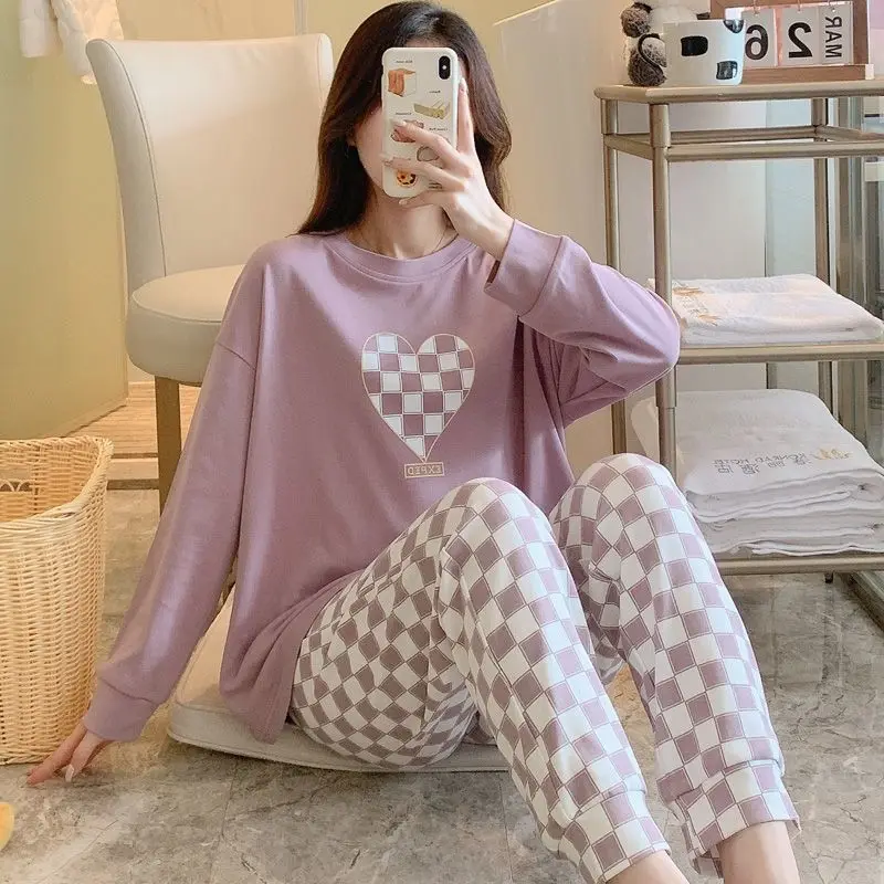 SUO&CHAO Spring Autumn Cartoon Cute Print Pajamas Set For Women Casual Loose Pyjamas Pijamas Nightgown Sleepwear Homewear