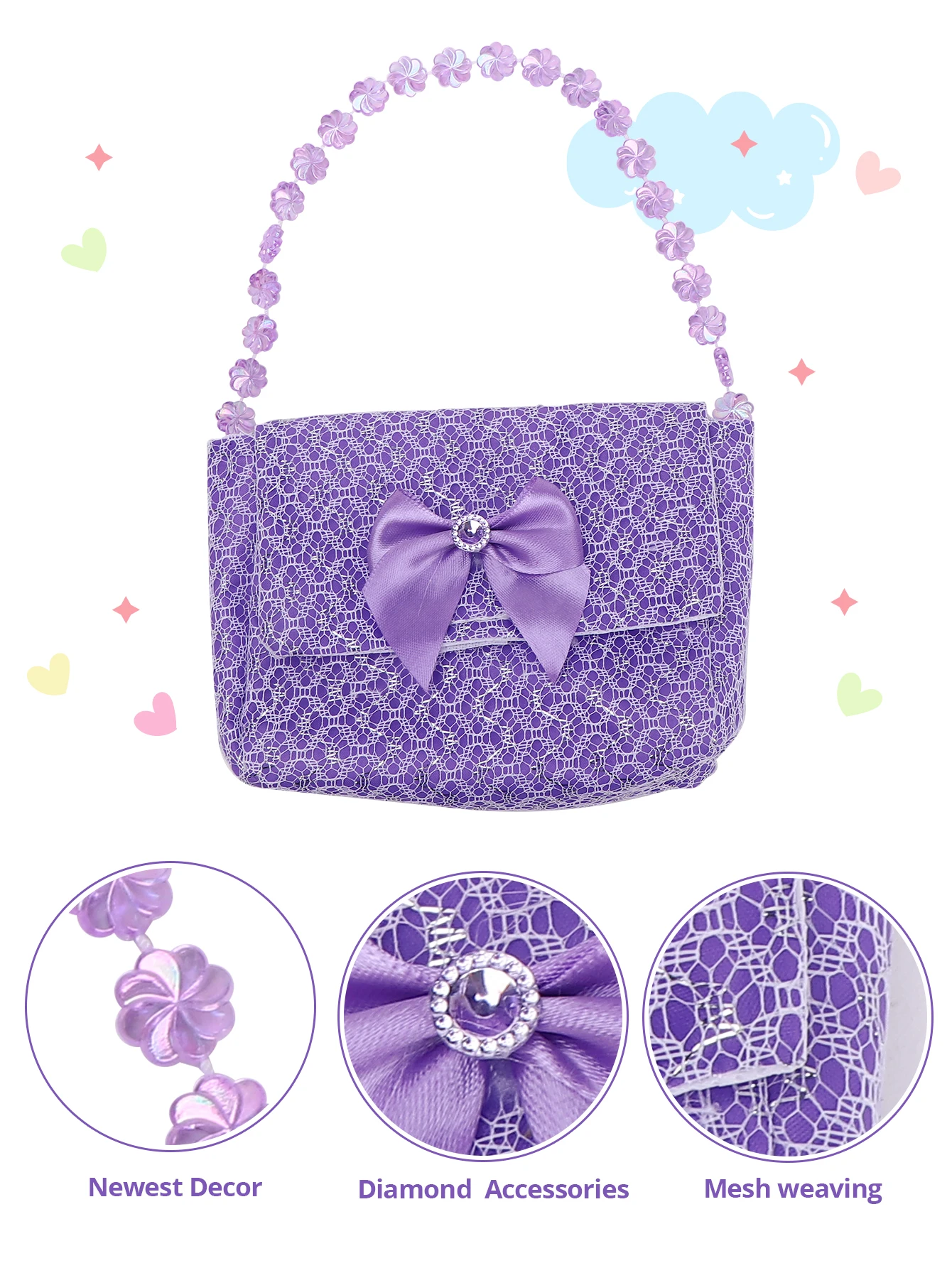 Princess Play Home Dress Up Set, Princess chiffon skirt, handbag, high heels, unicorn headband accessory set, 4PCS 3