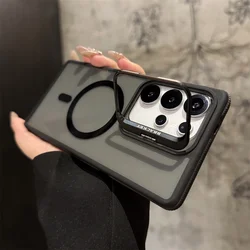 MagSafe Anti - Slip Armor Lens Stand Phone Case - Wireless Charging Clear Cover - Galaxy S24Plus (Black)