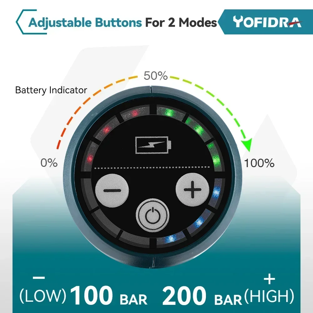 YOFIDRA 200Bar Brushless Electric High Pressure Water Gun Household Garden Cordless Rechargeable Tools For Makita 18V Battery 2