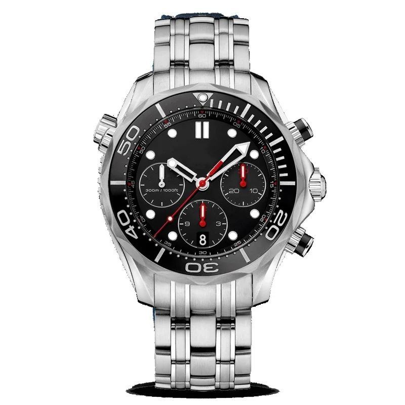 

Luxury New Mens Quartz Chronograph Watch Ceramic Black Blue Reloj Hombre