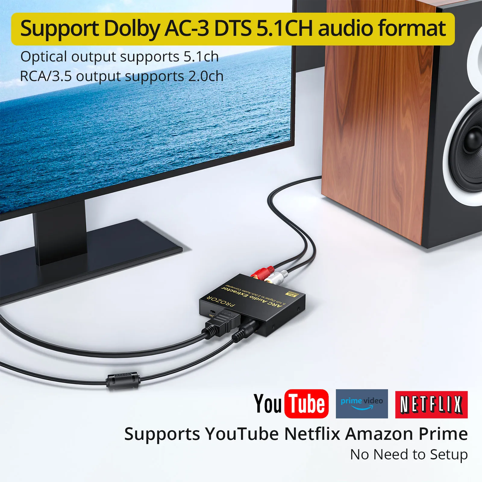 PROZOR  ARC  , RCA  3.5mm , ׷   ä , DAC , 192KHz, 5.1ch