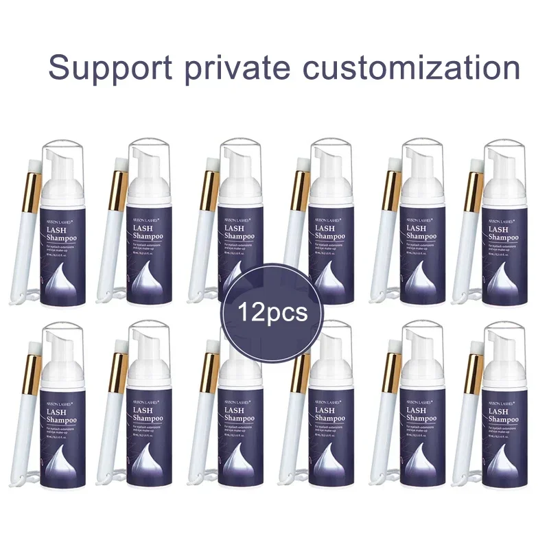 12 bottles 60ml Eyelash Cleaner Foam Shampoo Pump Press lash lift Eyelash Cleaner Foam Cleane Eyelash Extension Lash Shampoo Kit