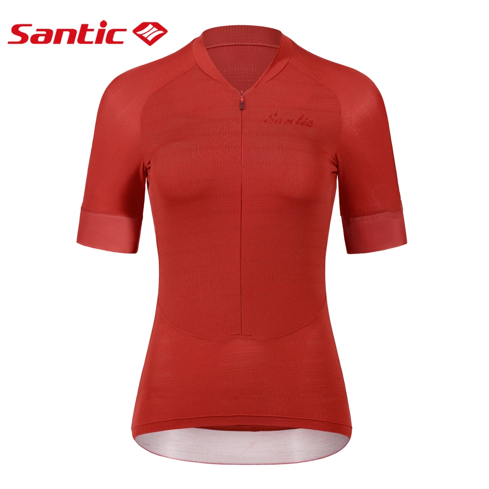 Santic 여성용 야외 사이클링 저지, 반팔 자전거 의류, 속건성 반사 상의, 통기성 MTB 로드 라이딩 셔츠, 여름