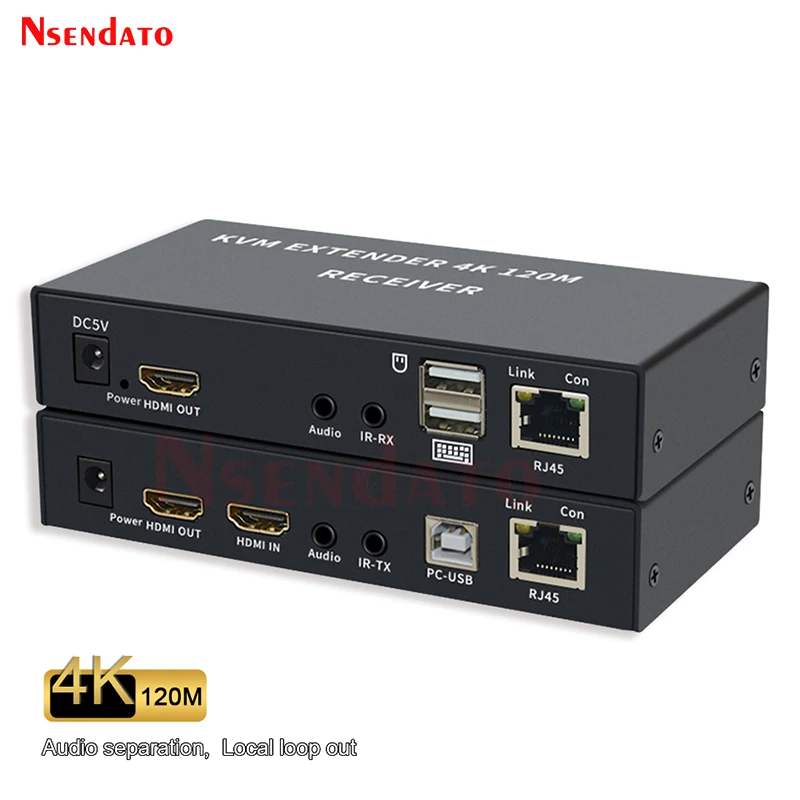KVM-Удлинитель HDMI RJ45 4K удлинитель Cat6 120 м KVM Ethernet аудио комплект over Lan для PS4 ТВ ПК |