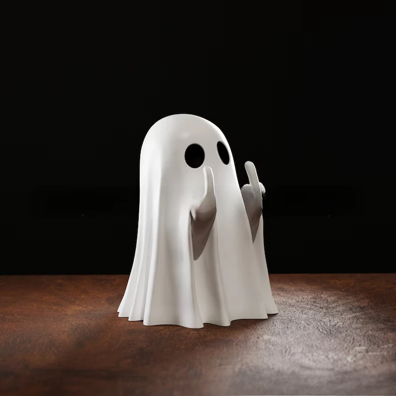 Middle Finger Cute Ghost Statue, Ghosts Small Scary Ghost Figurines, Halloween Home Decorations, Coffee Table Centerpieces Shelf