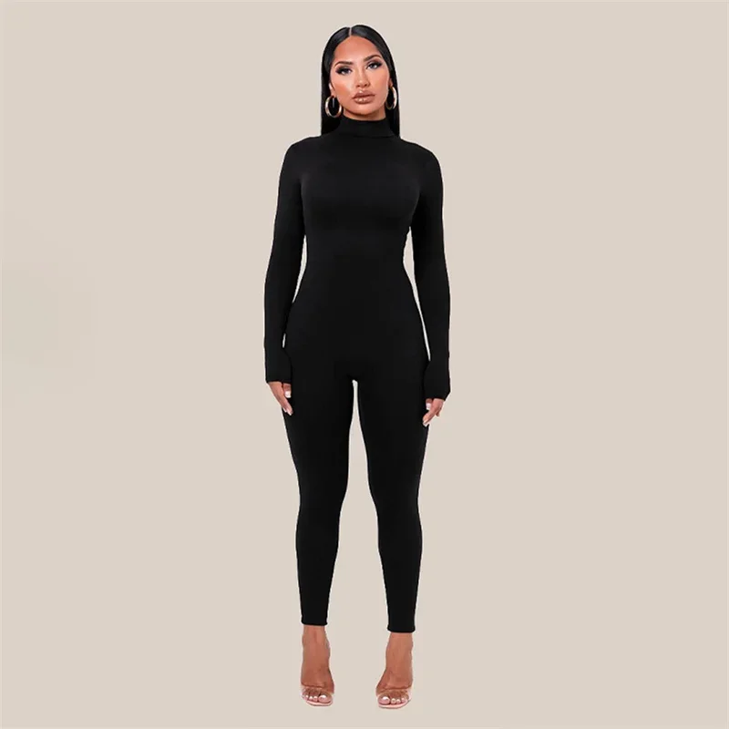 Women Turtleneck Back Zipper Splice Jumpsuit Autumn Winter Thickened Warm Casual Slim Fit Rompers Female Casual Sports Yoga Wear