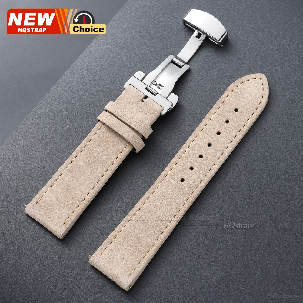 Elegant Suede Strap with Butterfly Clasp - Vintage Leather Watch Bracelet