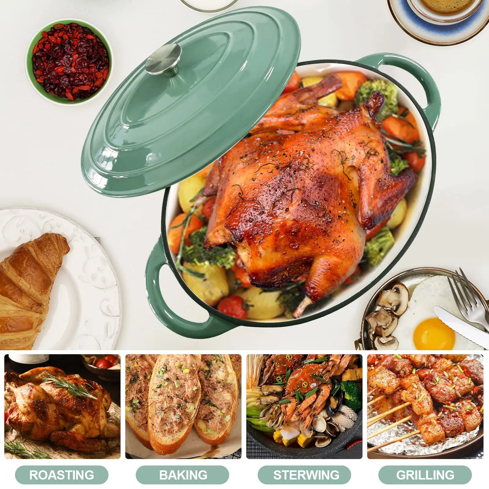 EnamelCast鉄製オーバルドッチオーブン、ソースパン、キッチン用品