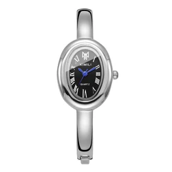 Elegant Oval Dial Women's Quartz Watch with Fashion Bracelet Strap - Stylish Ladies Wristwatch Gift (Silver Black)