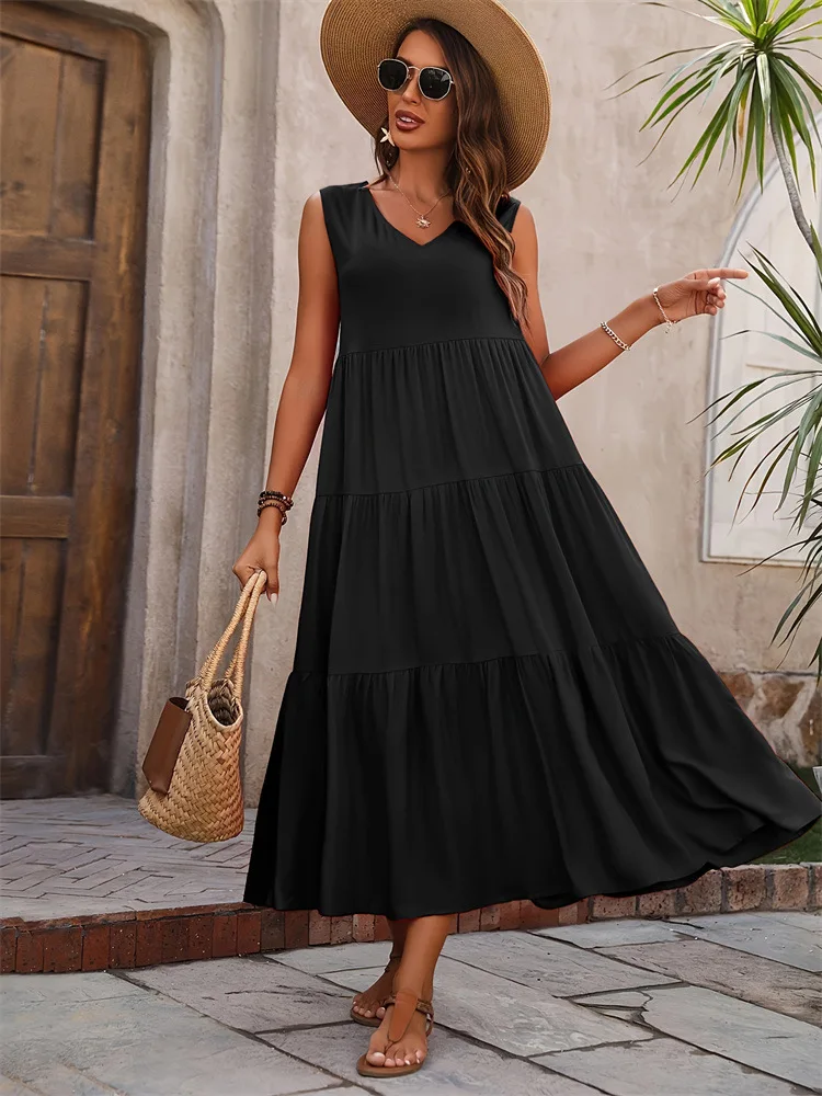 robe Boho ample sans manches-noir