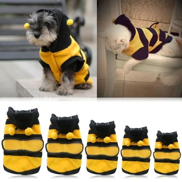 S9e9c3a06dddb43a8b38a7f8af5e81bcel.jpg Bee Pet Puppy Coat Apparel Outfit Fleece Clothes Dog Cat Hoodie Fancy Costume Halloween Cosplay Sweater Dog Hoodies