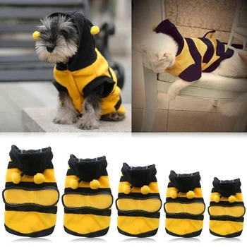 Bee Pet Puppy Coat Apparel Outfit Fleece Clothes Dog Cat Hoodie Fancy Costume Halloween Cosplay Sweater Dog Hoodies 1