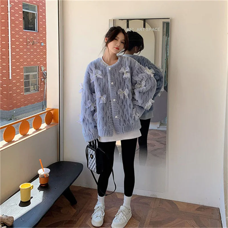 2023 Winter New Women's Fur Cardigan High Quality 100% Wool Temperament Thick Warm Short Coat Fashion Charm Bow Fur Coat