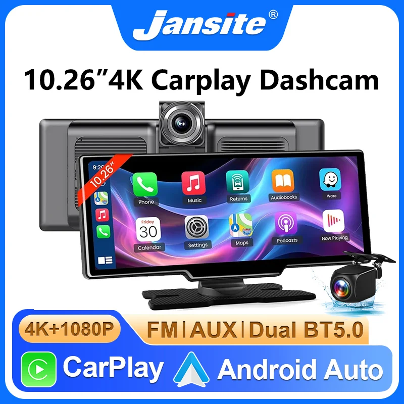 10.26인치 4K 무선 카플레이 안드로이드 오토 GPS 차량용 모니터 대시보드 차량용 DVR 듀얼 렌즈 녹화 비디오 레코더
