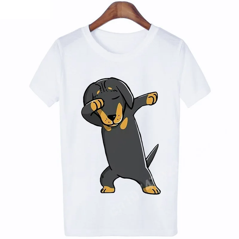 Funny Dachshund Dog Print T-Shirts for Women Short Sleeve