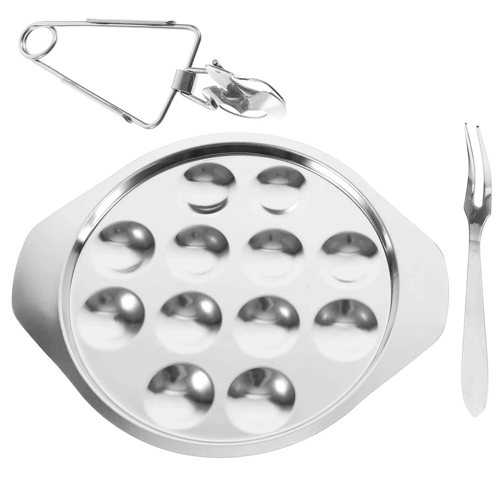 

Stainless Steel Snail Mushroom Escargot Plate Dish with Fork and Clip