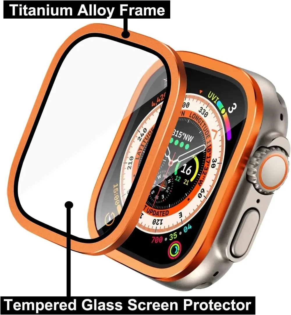 Premium Tempered Glass Screen Protector with Titanium Frame for Apple Watch Ultra 49mm - Anti-Scratch Film