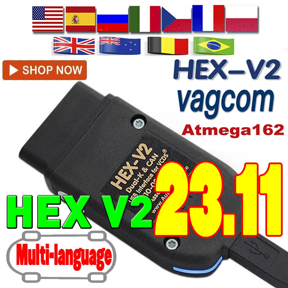 2024 Popolare Più Nuovo V23.11 Vag Hex V2 Per Vagcom Multi-Language Obd2 Scanner Atmega162 Pcb Per Vw/Audi/ Skoda/Seat Vag Vcds Toos