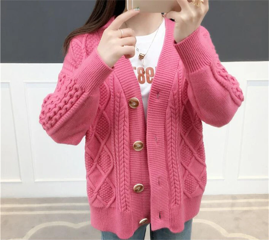 Winter Fall Mid Length Sweater Cardigan Loose Casual Soft Knitwears Coats Solid Color Woman Malhas Outwears New Long Sleeve Tops