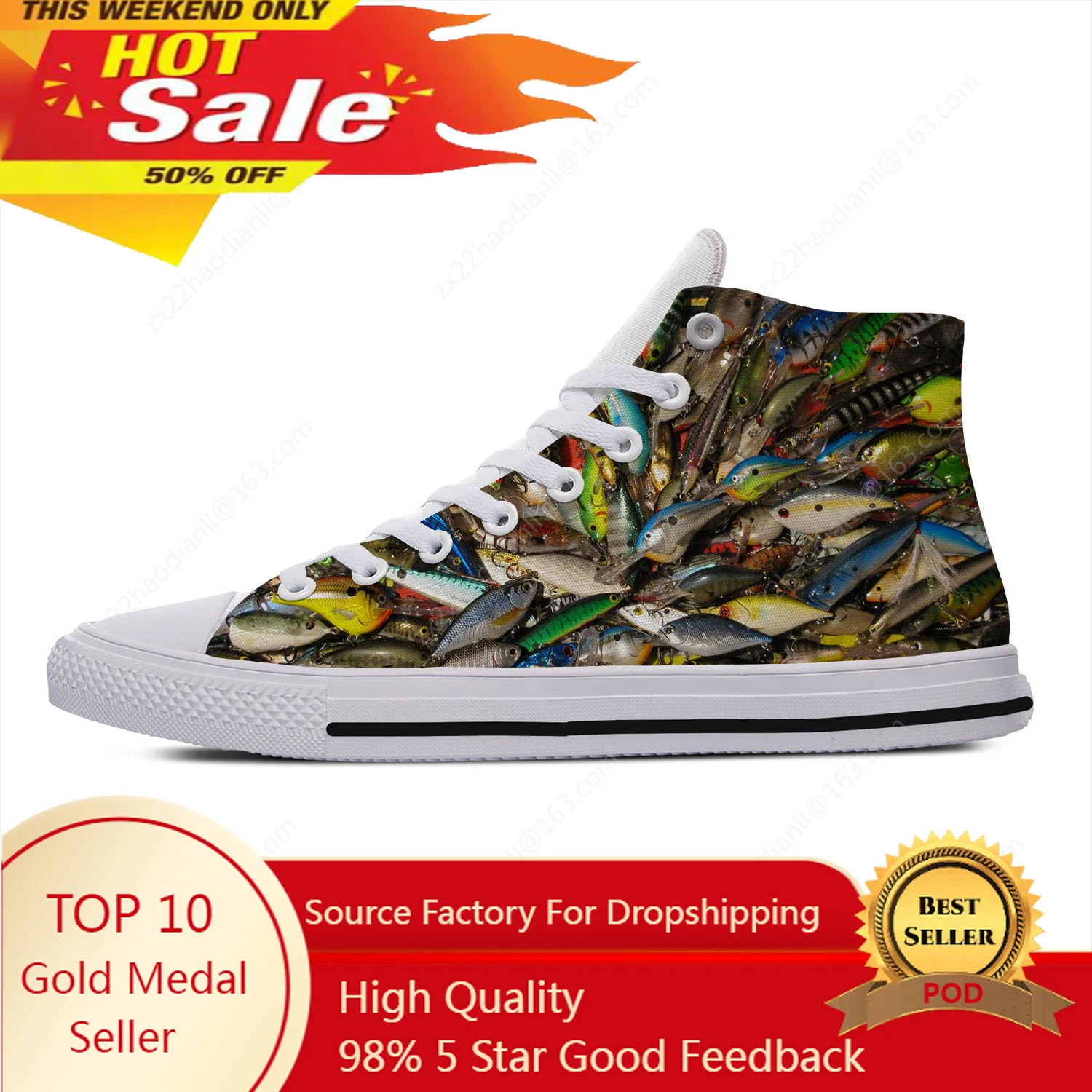 Fishing Animal High Top Sneakers Mens Womens Teenager Hot Fashion Casual Shoes Canvas Running Shoes 3D Print  Lightweight shoe