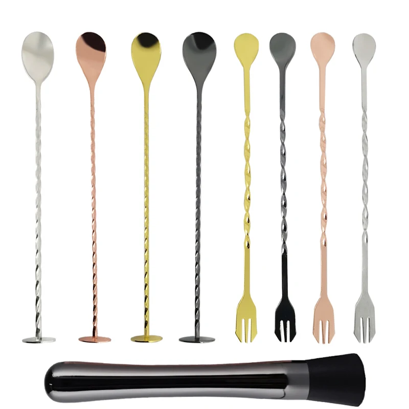 Stainless steel Rose Gold Black Sliver Bar Spoons Cocktail Drink Mixer Muddler Ice Strainer Cocktail Shaker