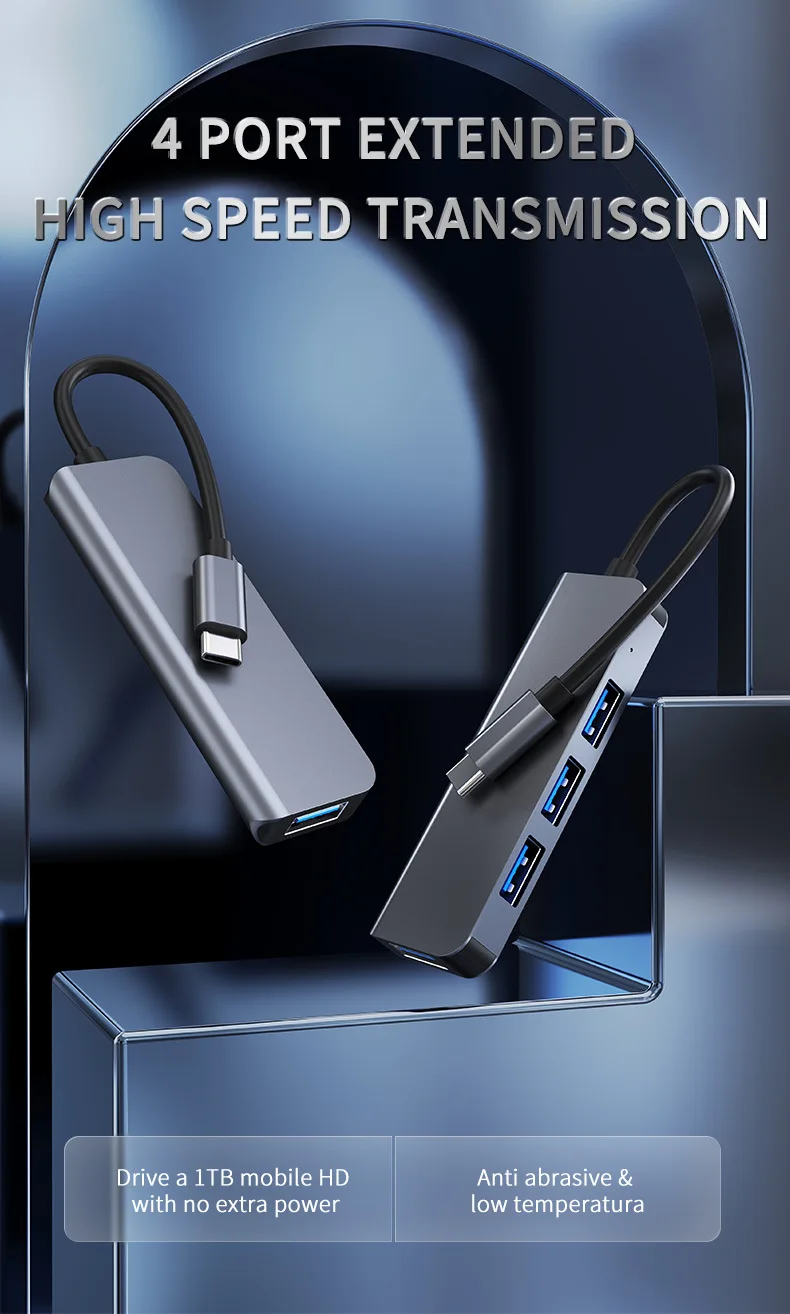1-zu-4 USB 3.0 Hub 7-in-1 kompatibel mit Laptops Multi-Port Typ-C Hub – Detail 1