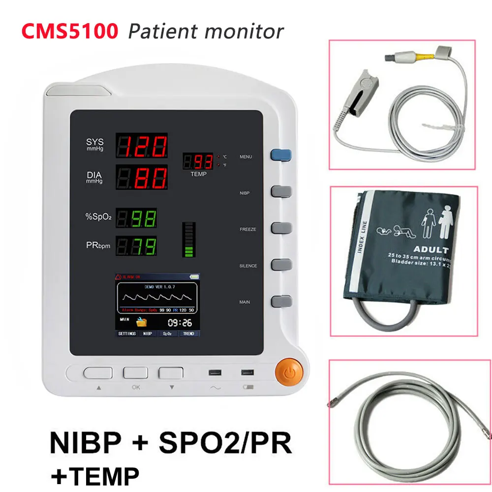 Patient Monitor for Human CMS5100 Portable Multi Parameter Ambulance NIBP SPO2 TEMP PR Digital ICU CCU Vital Signs Monitor