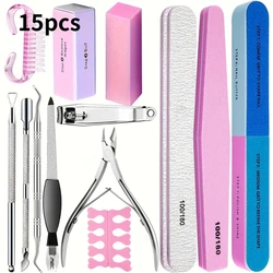 Professional Nail Art Kit with Essential Tools for Gel Polish Application - Includes 100/180 Grit Files, Buffer Sponge, Brush, Scissors, Cuticle Nippers, and Pushers (15pcs)