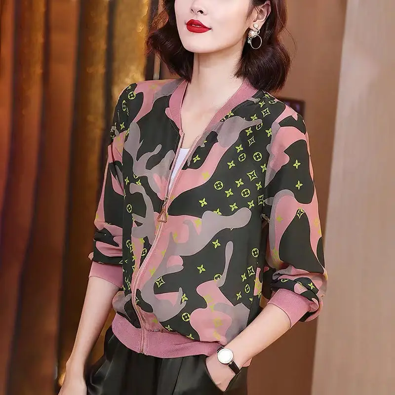 Camouflage Chiffon Long-sleeved Sunscreen Jacket Women's Summer Casual Baseball Uniform Loose Short Coat 5XL