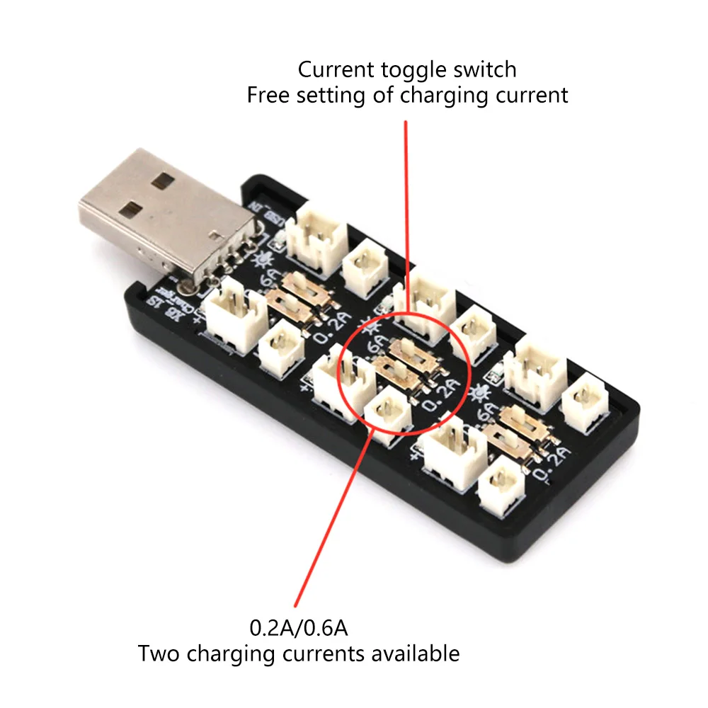 6-Kanal USB-LadegerÃ¤t fÃ¼r Lipo-Akku 1S 3,8 V/4,35 V Mikro-JST