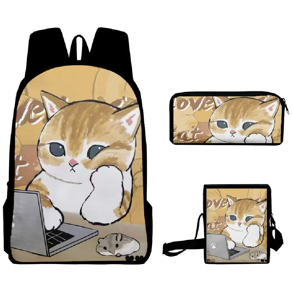 3D Anime Cartoon Cats Backpack Schoolbag Boys Girls Notebook Backpack Shoulder Bag Pencil Case 3psc/set Cute Cat School Bag