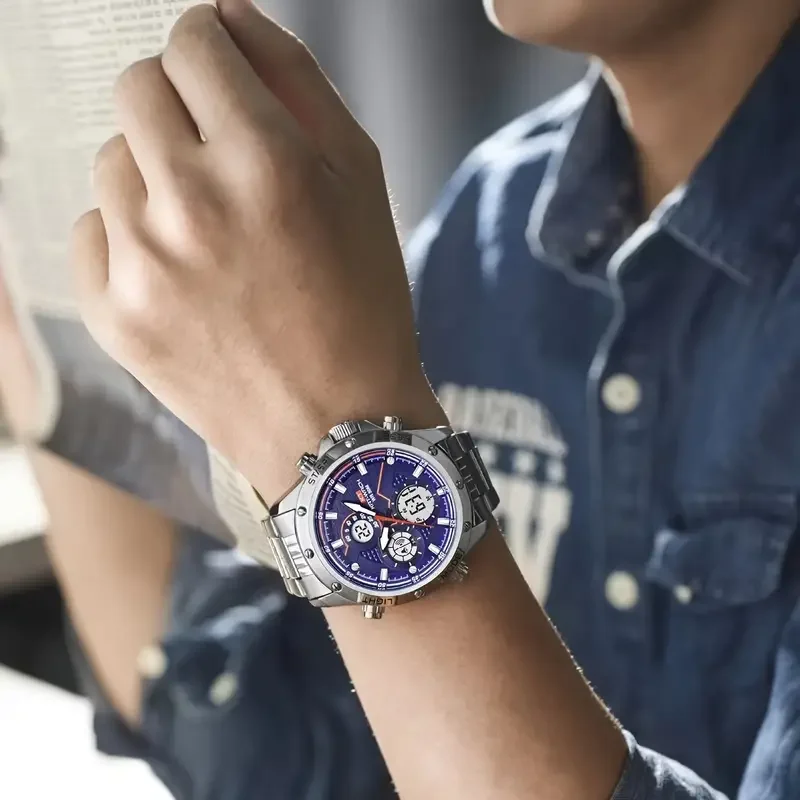 Double Time Luminous Light Watch Running Stopwatch Time Dual Display Alloy Shell Week Alarm Clock Sports