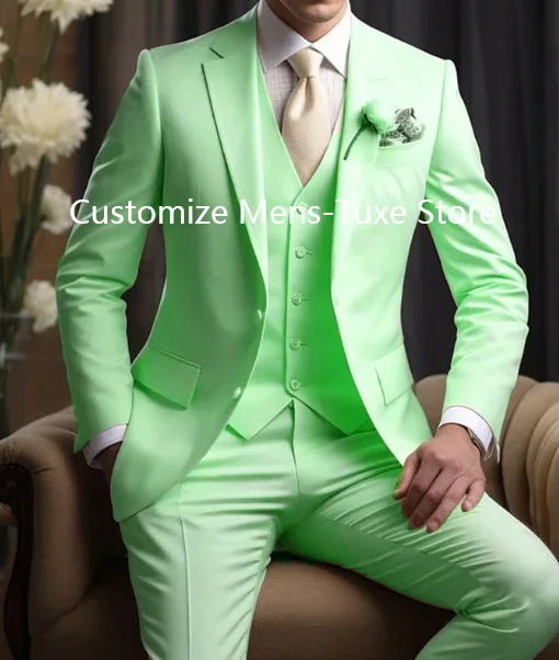 Abiti da uomo eleganti da sposa Blazer Slim Fit 3 pezzi Giacca Pantaloni Gilet Costume di lusso Homme Festa formale Abbigliamento maschile - immagine 6